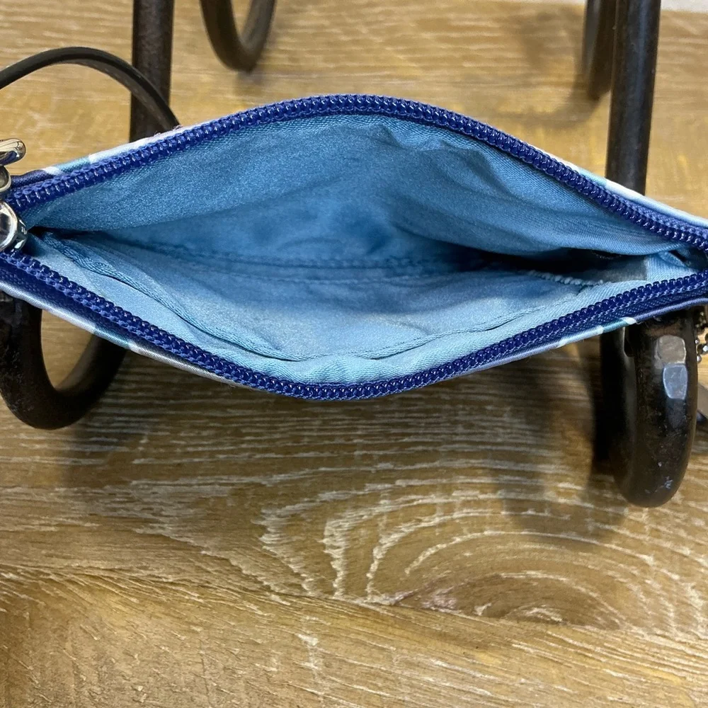 Coach Gallery Blue, Grey, Turquoise Signature Scarf Print Sateen Wristlet